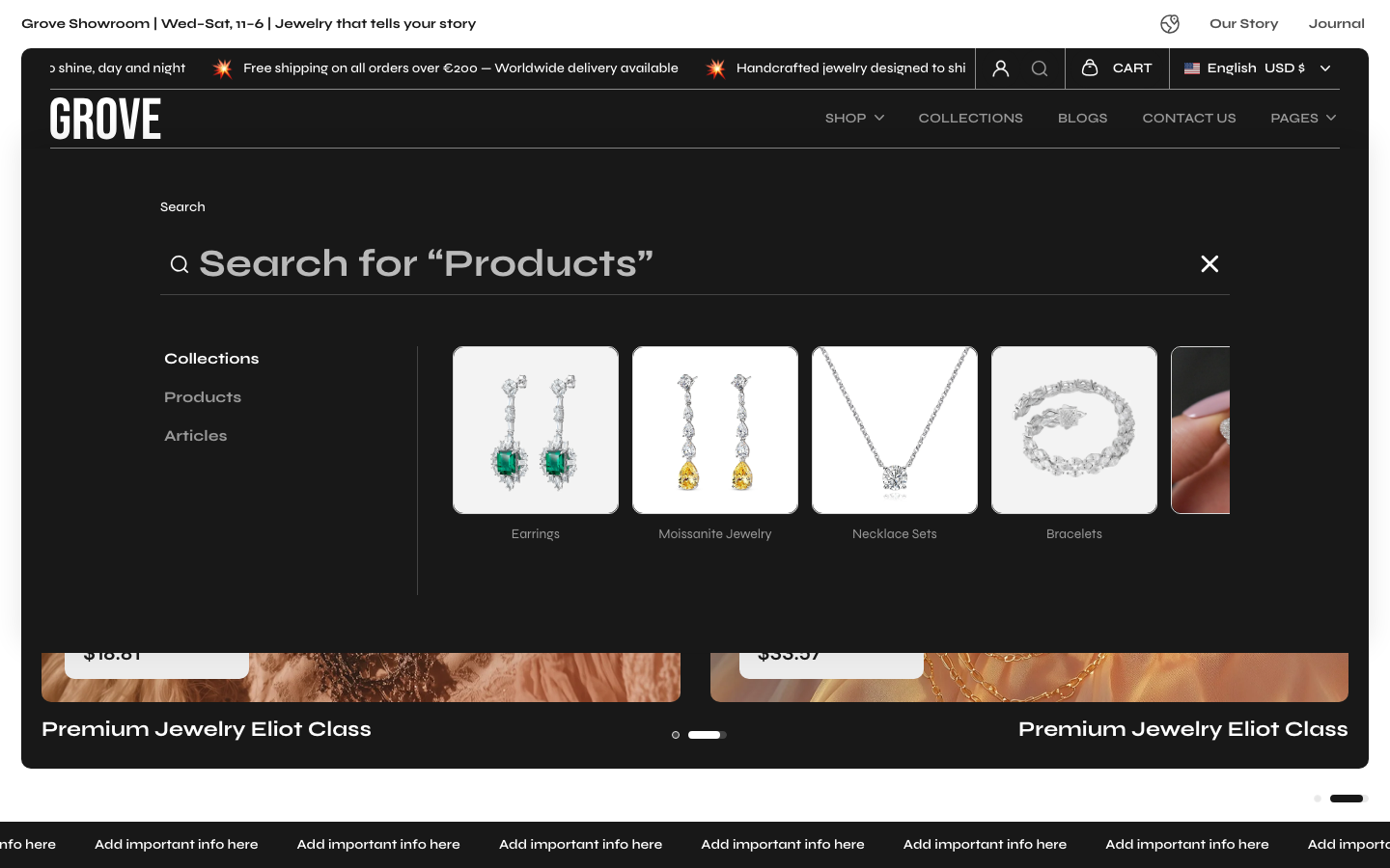 Search → panel opened — Navi+ on the Grove Shopify theme Search → panel opened — Navi+ on the Grove Shopify theme