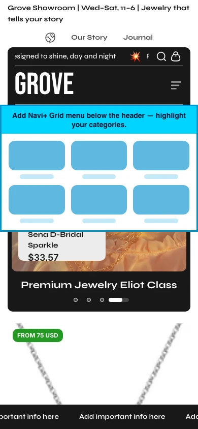 Navi+ Grid Menu on the Grove Shopify theme Navi+ Grid Menu on the Grove Shopify theme