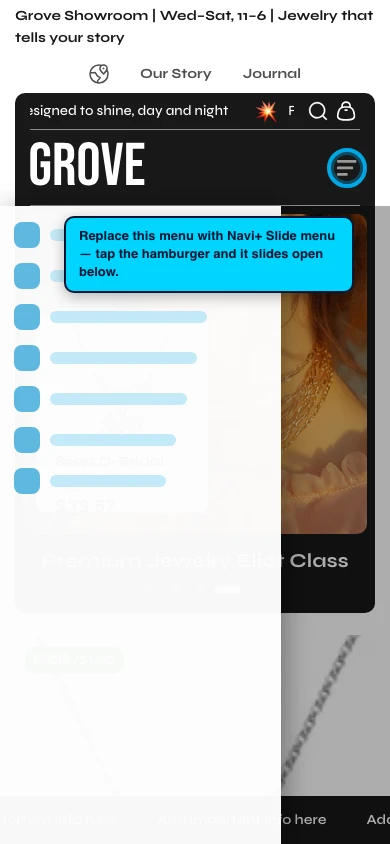 Navi+ Slide Menu on the Grove Shopify theme Navi+ Slide Menu on the Grove Shopify theme