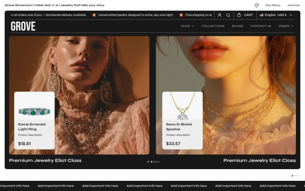 Full-page desktop screenshot of Shopify Grove theme demo store
