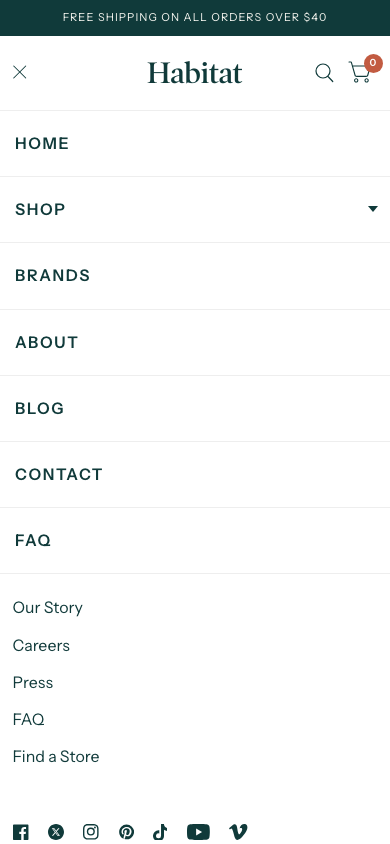 Hamburger → panel opened — Navi+ on the Habitat Shopify theme Hamburger → panel opened — Navi+ on the Habitat Shopify theme