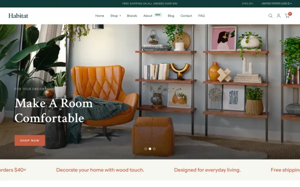 Full-page desktop screenshot of Shopify Habitat theme demo store