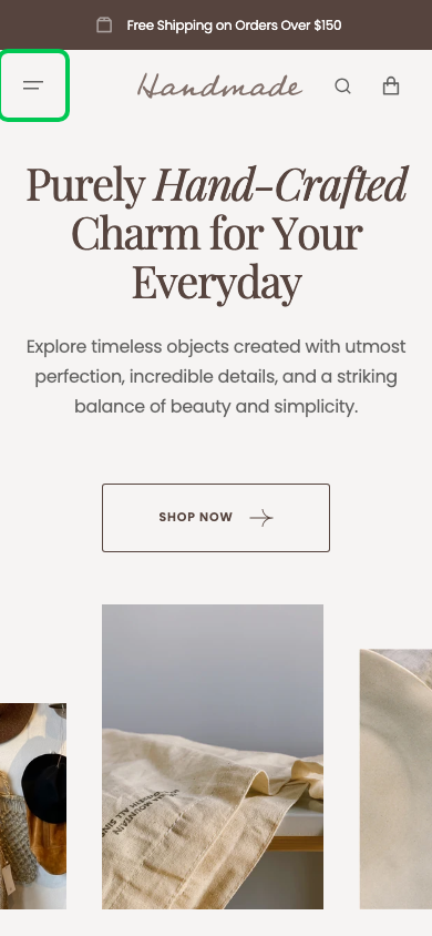 Hamburger → panel opened — Navi+ on the Handmade Shopify theme Hamburger → panel opened — Navi+ on the Handmade Shopify theme