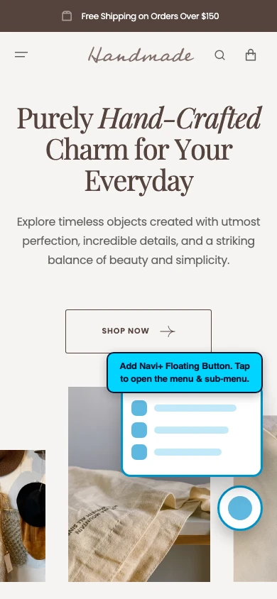 Navi+ FAB on the Handmade Shopify theme Navi+ FAB on the Handmade Shopify theme