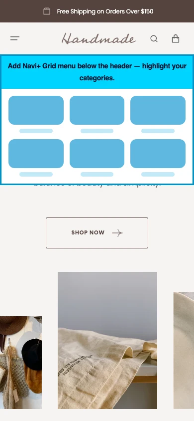 Navi+ Grid Menu on the Handmade Shopify theme Navi+ Grid Menu on the Handmade Shopify theme