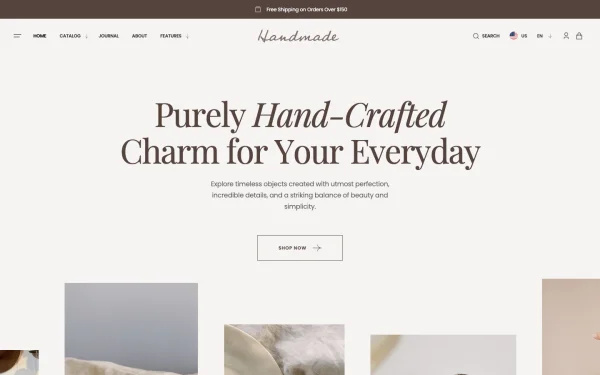 Full-page desktop screenshot of Shopify Handmade theme demo store