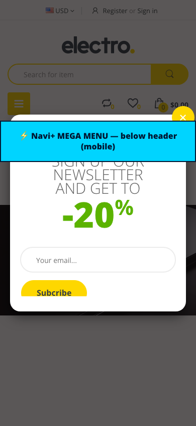 Menu inserted below header — Navi+ on the Handy Shopify theme Menu inserted below header — Navi+ on the Handy Shopify theme