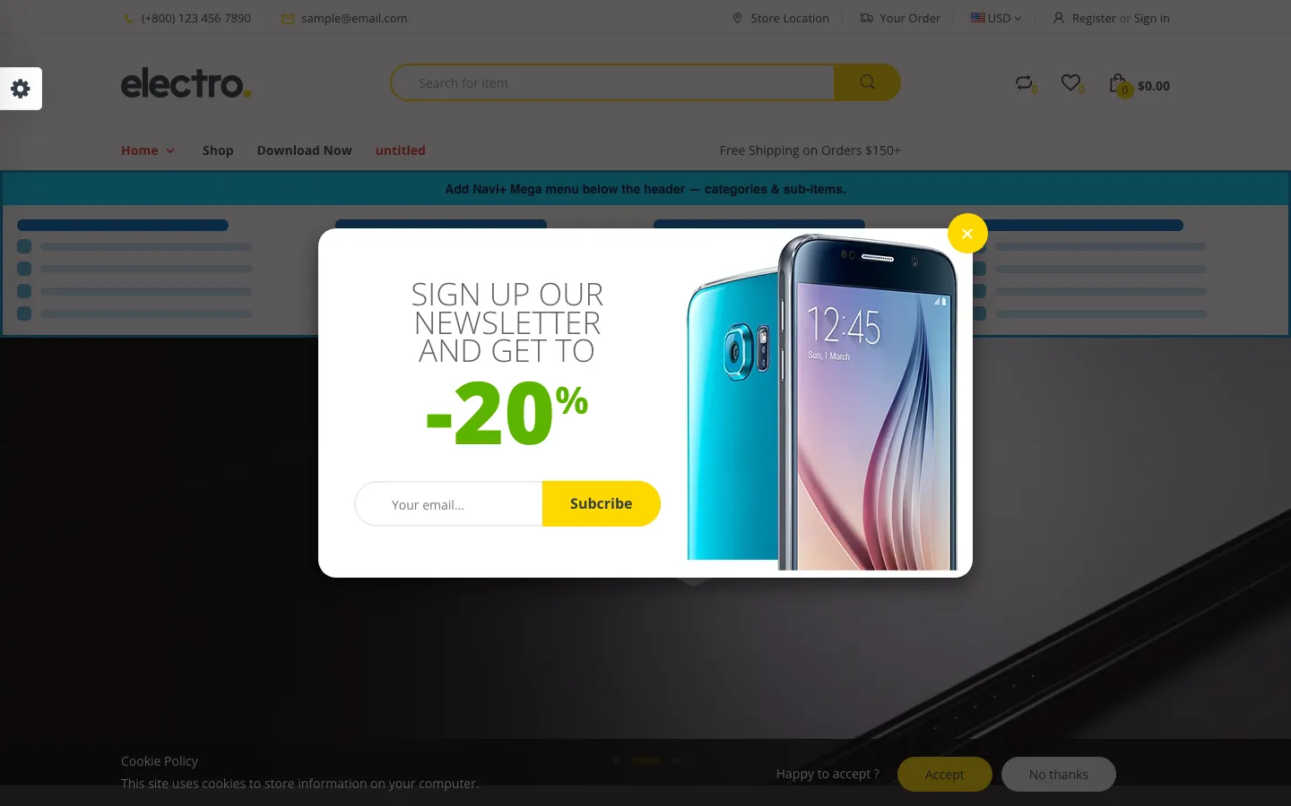 Navi+ Mega Menu inserted below the header on the Handy Shopify theme Navi+ Mega Menu inserted below the header on the Handy Shopify theme