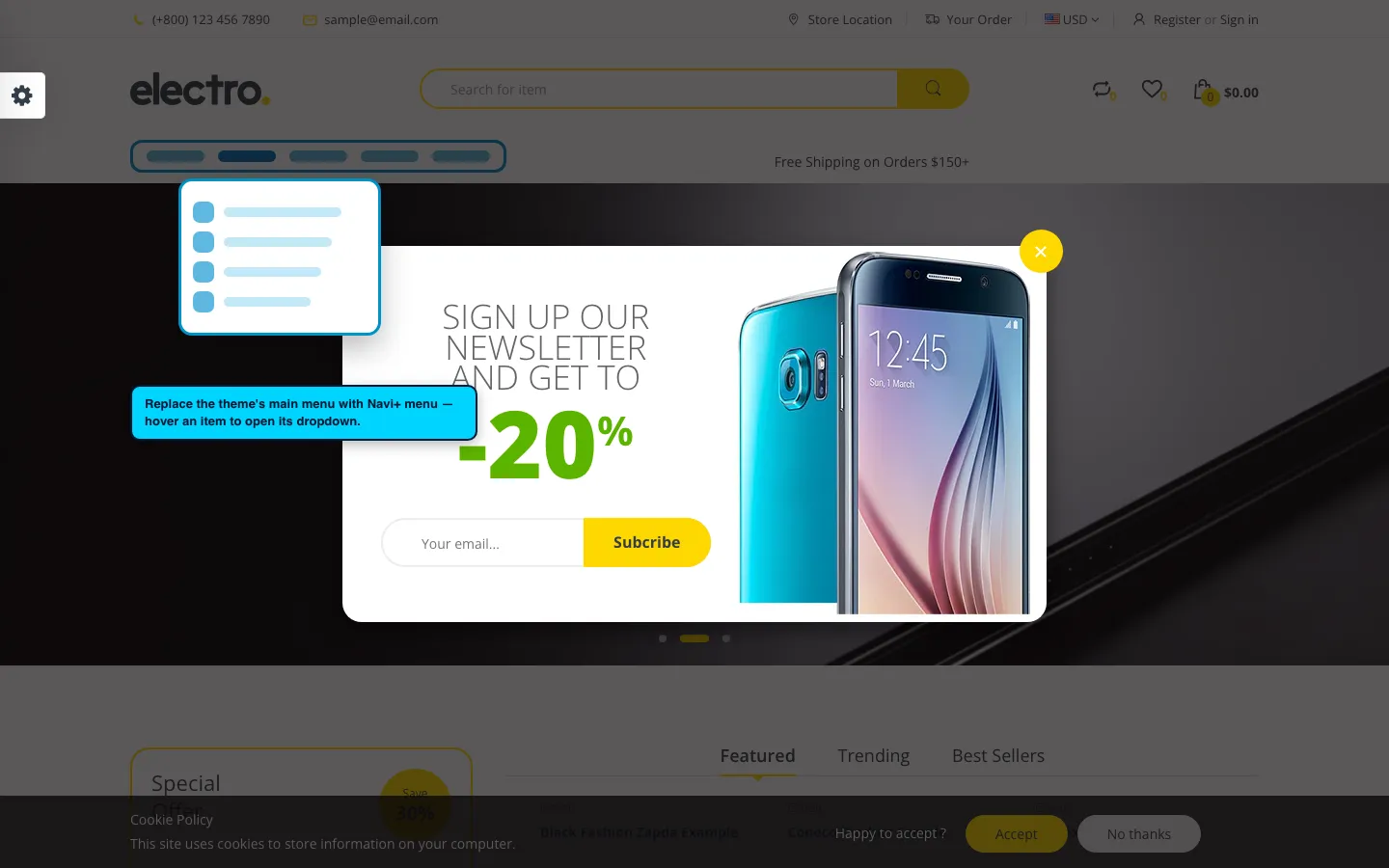 Navi+ Mega Menu replacing the desktop menu on the Handy Shopify theme Navi+ Mega Menu replacing the desktop menu on the Handy Shopify theme