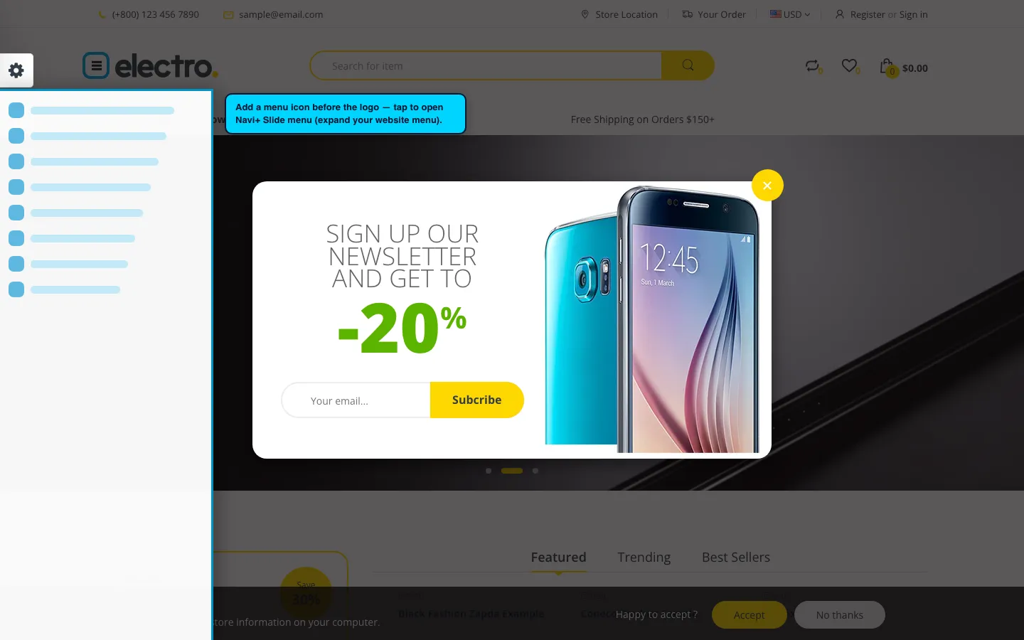 Navi+ trigger icon before the logo on the Handy Shopify theme Navi+ trigger icon before the logo on the Handy Shopify theme