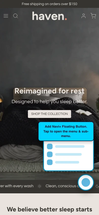 Navi+ FAB on the Haven Shopify theme Navi+ FAB on the Haven Shopify theme
