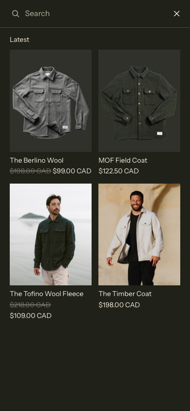 Search → panel opened — Navi+ on the Heritage Shopify theme Search → panel opened — Navi+ on the Heritage Shopify theme