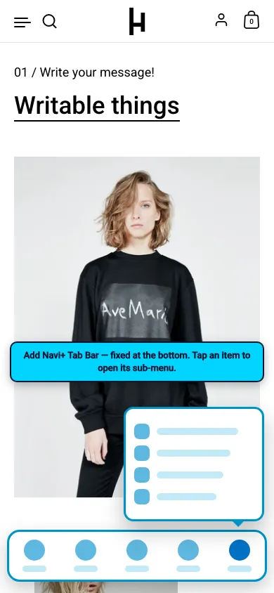 Navi+ Tab Bar on the Highlight Shopify theme Navi+ Tab Bar on the Highlight Shopify theme