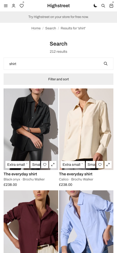Search → panel opened — Navi+ on the Highstreet Shopify theme Search → panel opened — Navi+ on the Highstreet Shopify theme