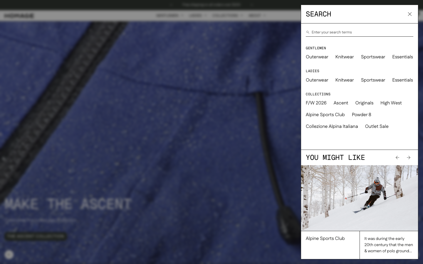 Search → panel opened — Navi+ on the Homage Shopify theme Search → panel opened — Navi+ on the Homage Shopify theme