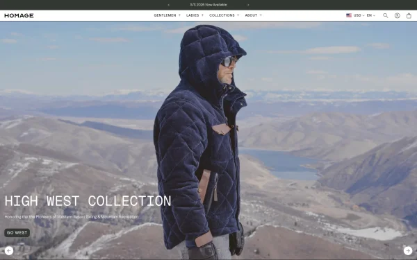 Full-page desktop screenshot of Shopify Homage theme demo store