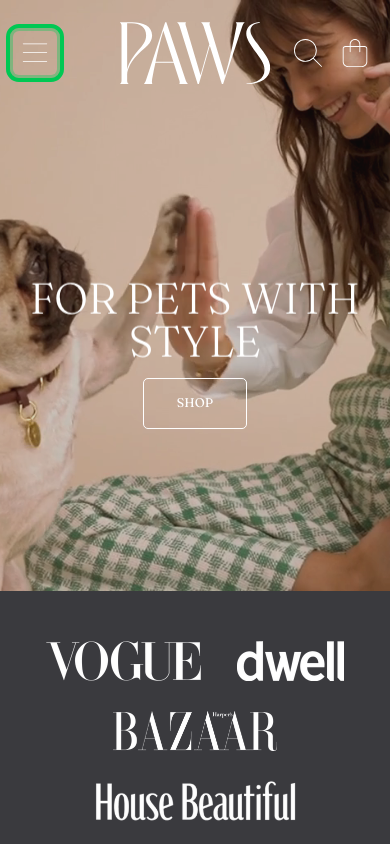 Hamburger → panel opened — Navi+ on the Honey Shopify theme