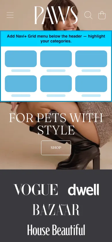 Navi+ Grid Menu on the Honey Shopify theme Navi+ Grid Menu on the Honey Shopify theme