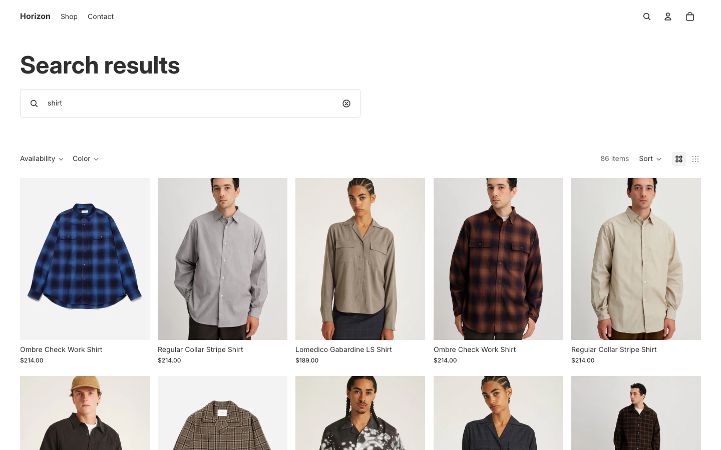 Search → panel opened — Navi+ on the Horizon Shopify theme