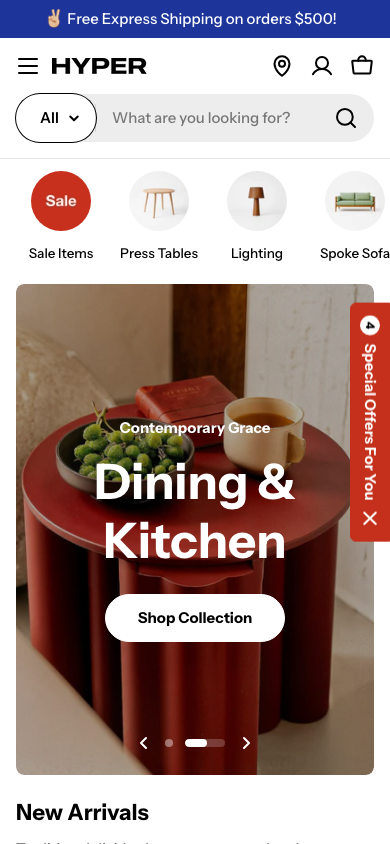 Search → panel opened — Navi+ on the Hyper Shopify theme