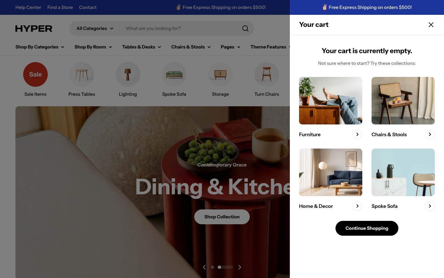 Cart → panel opened — Navi+ on the Hyper Shopify theme