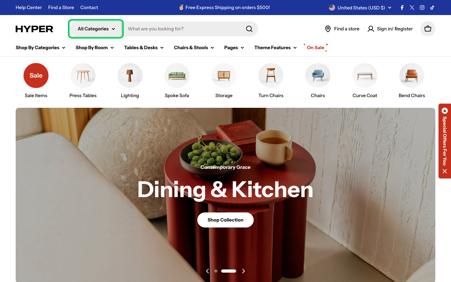 Search → panel opened — Navi+ on the Hyper Shopify theme