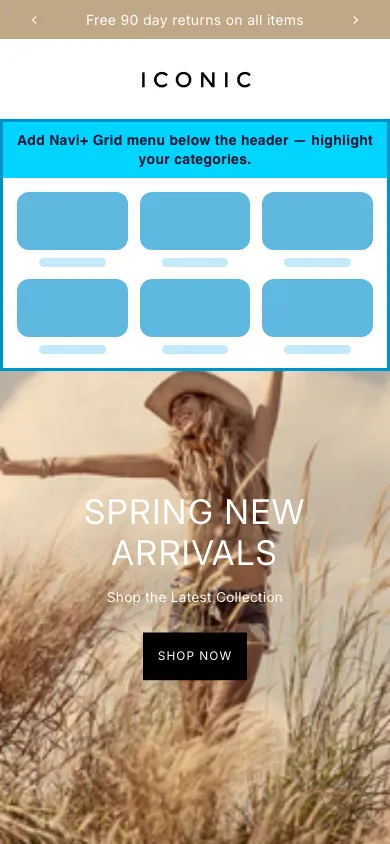 Navi+ Grid Menu on the Icon Shopify theme Navi+ Grid Menu on the Icon Shopify theme