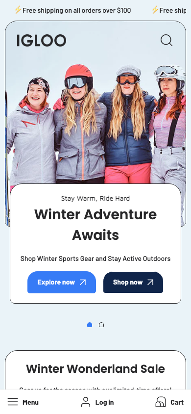 Hamburger → panel opened — Navi+ on the Igloo Shopify theme