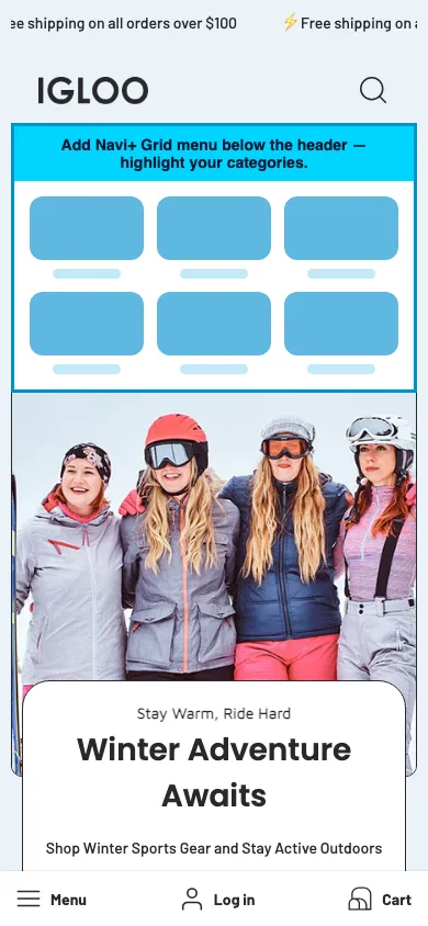 Navi+ Grid Menu on the Igloo Shopify theme