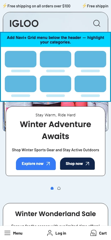 Navi+ Grid Menu on the Igloo Shopify theme Navi+ Grid Menu on the Igloo Shopify theme