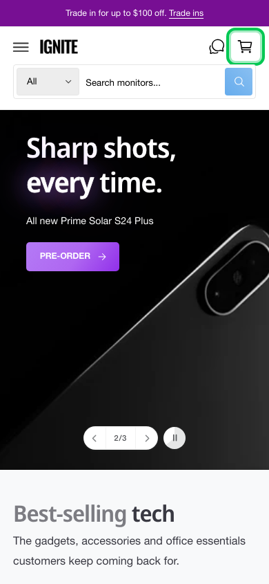 Cart → panel opened — Navi+ on the Ignite Shopify theme