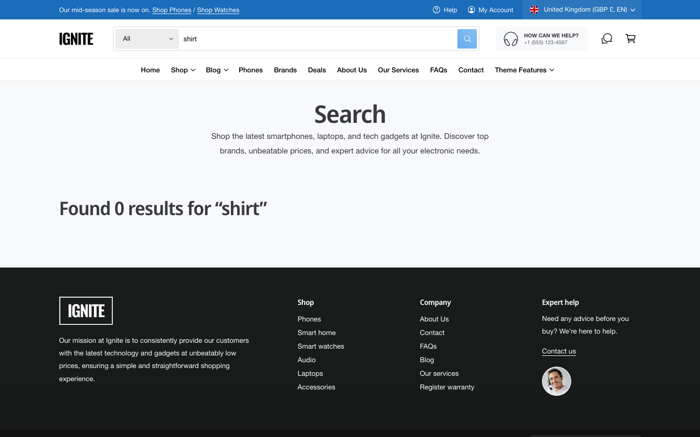 Search → panel opened — Navi+ on the Ignite Shopify theme