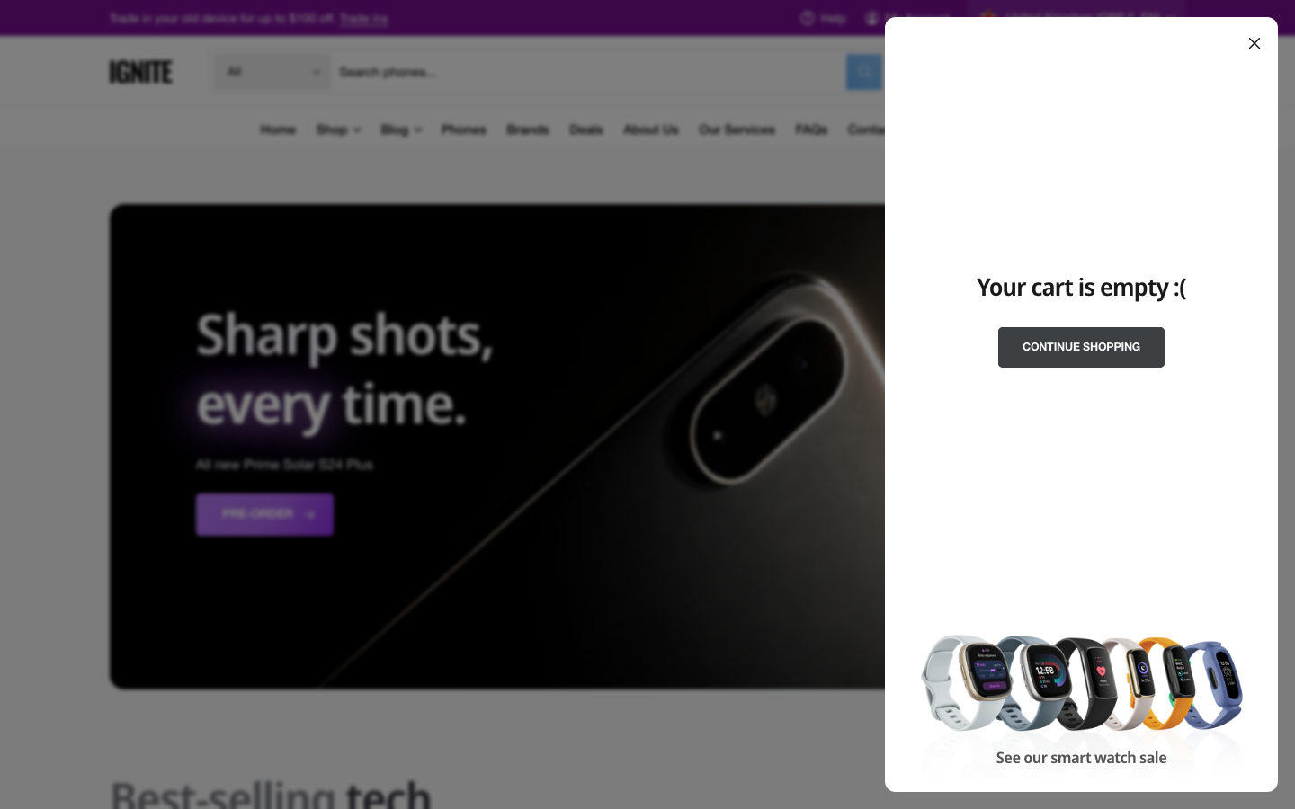 Cart → panel opened — Navi+ on the Ignite Shopify theme