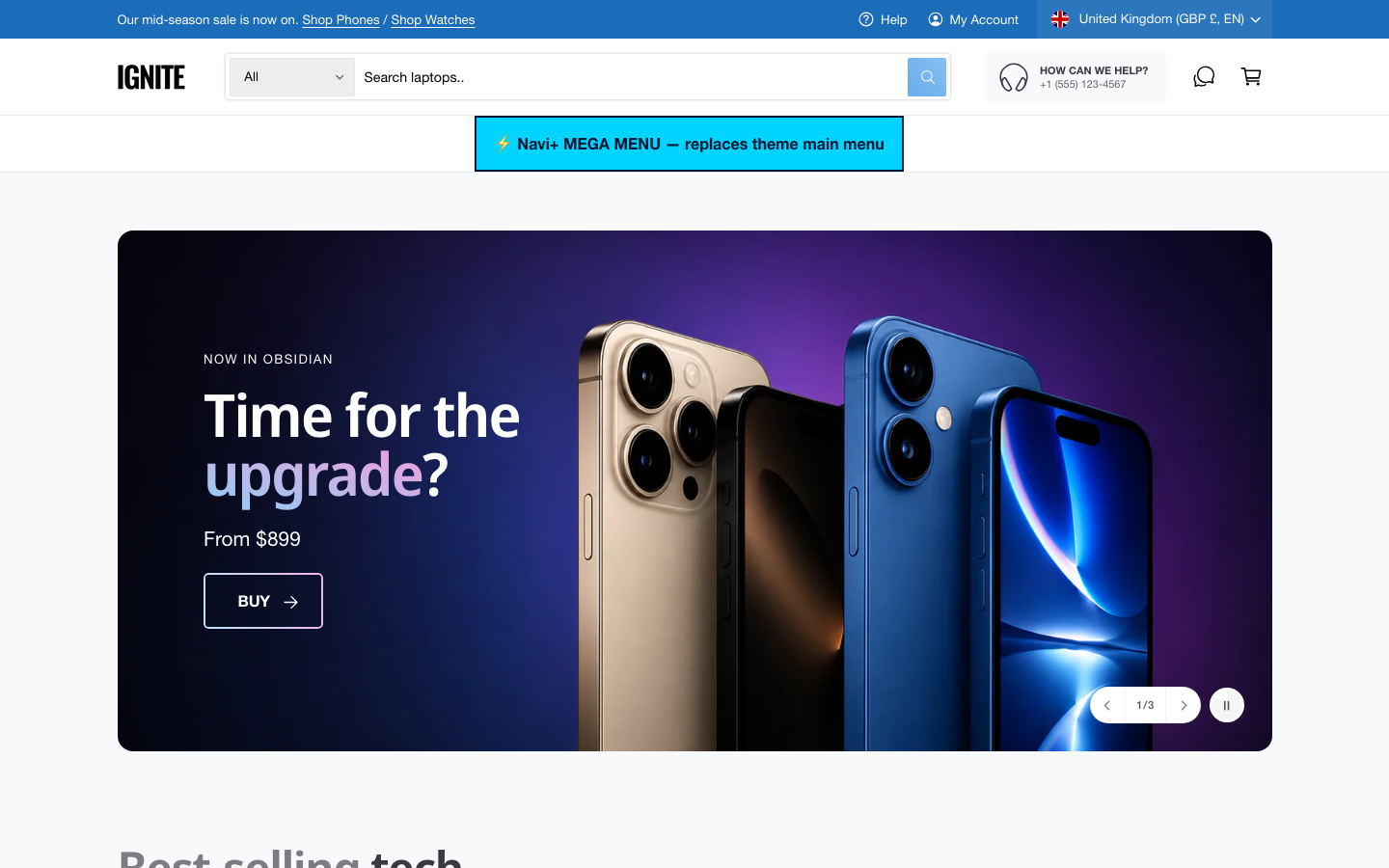 Replace main menu — Navi+ on the Ignite Shopify theme