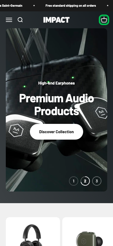 Cart → panel opened — Navi+ on the Impact Shopify theme