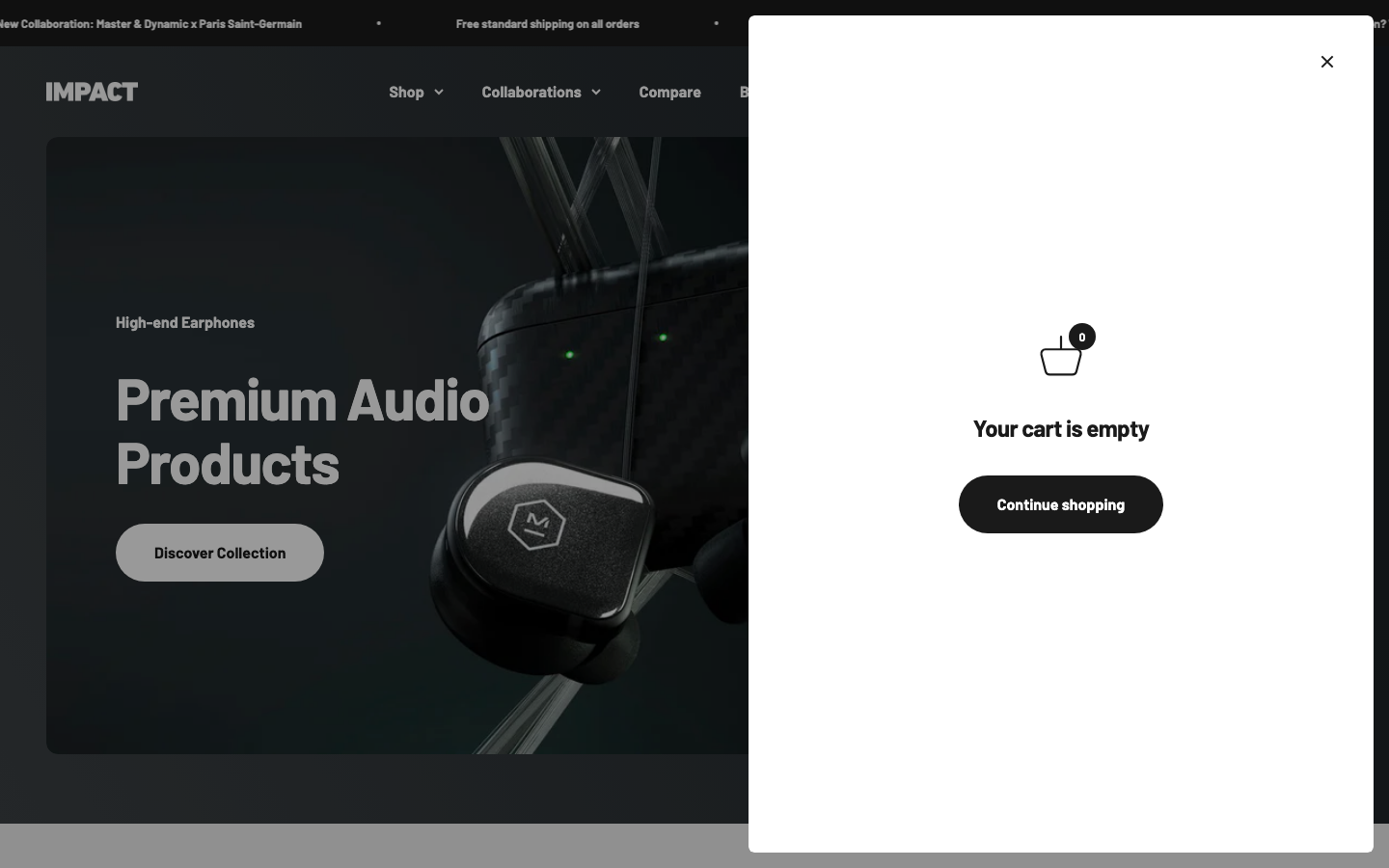 Cart → panel opened — Navi+ on the Impact Shopify theme