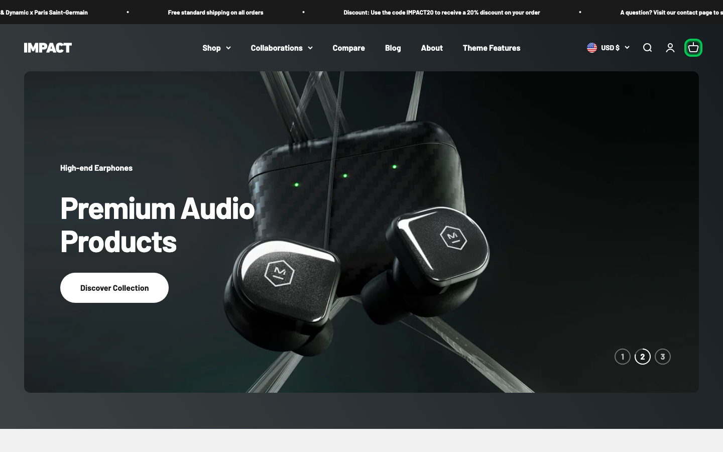 Cart → panel opened — Navi+ on the Impact Shopify theme
