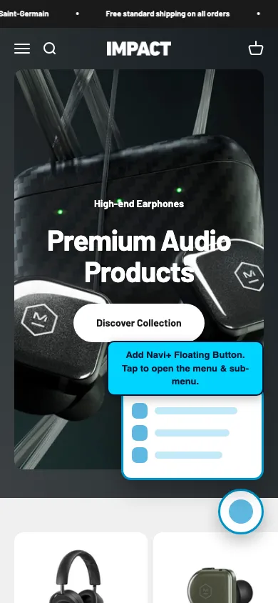 Navi+ FAB on the Impact Shopify theme