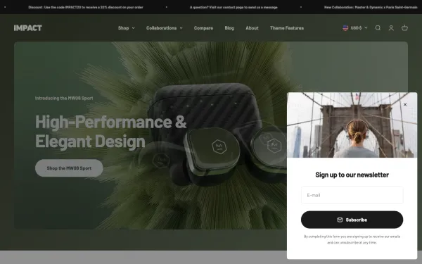 Navi+ menus on the Impact Shopify theme — desktop preview