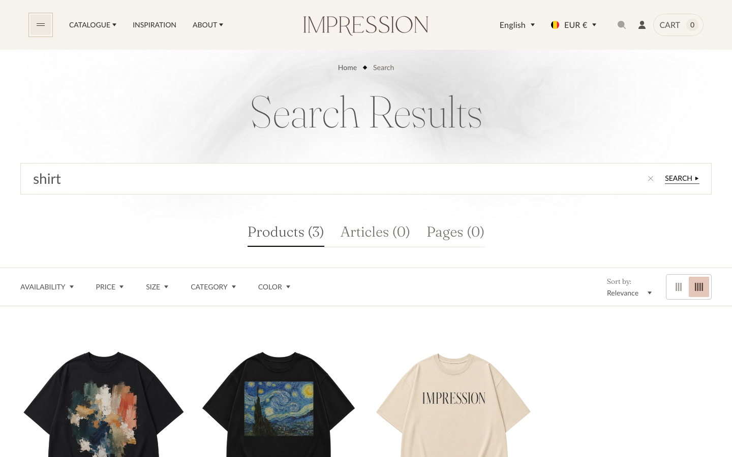 Search → panel opened — Navi+ on the Impression Shopify theme Search → panel opened — Navi+ on the Impression Shopify theme