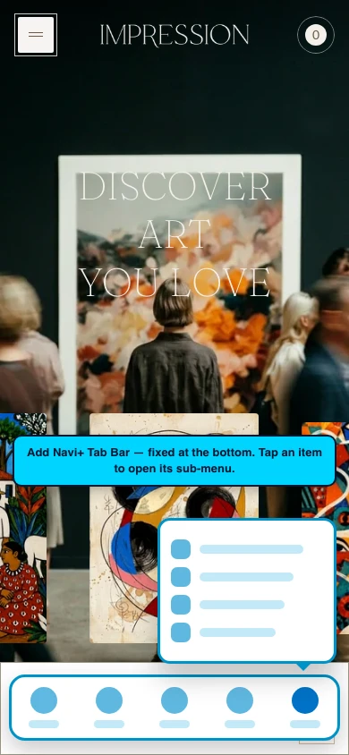 Navi+ Tab Bar on the Impression Shopify theme Navi+ Tab Bar on the Impression Shopify theme