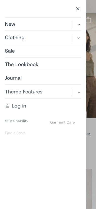 Hamburger → panel opened — Navi+ on the Impulse Shopify theme