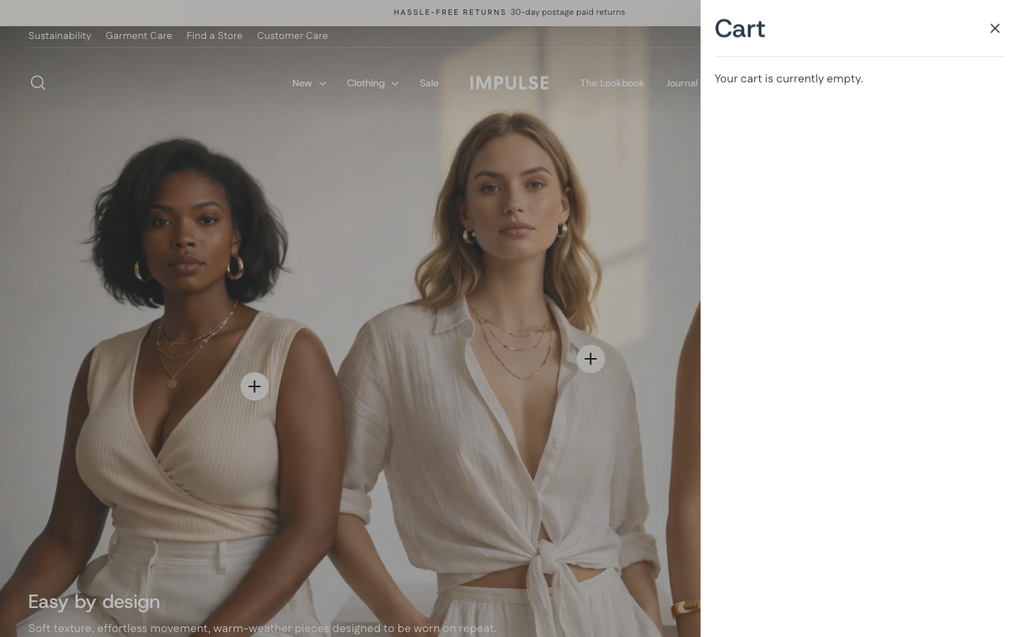 Cart → panel opened — Navi+ on the Impulse Shopify theme