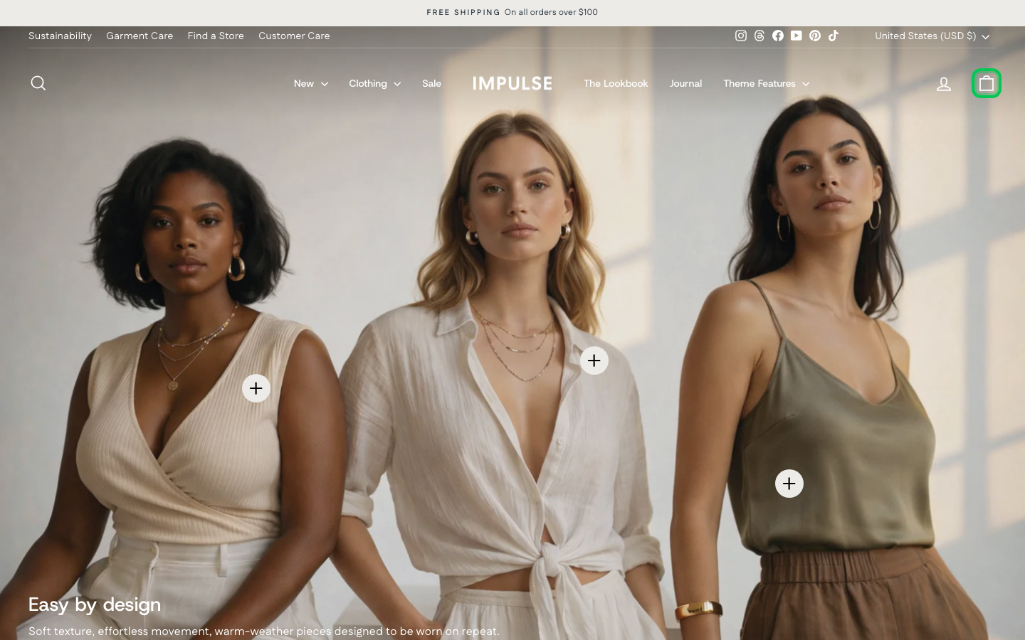 Cart → panel opened — Navi+ on the Impulse Shopify theme