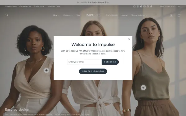 Full-page desktop screenshot of Shopify Impulse theme demo store