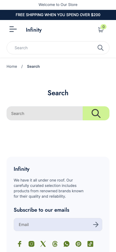 Search → panel opened — Navi+ on the Infinity Shopify theme Search → panel opened — Navi+ on the Infinity Shopify theme