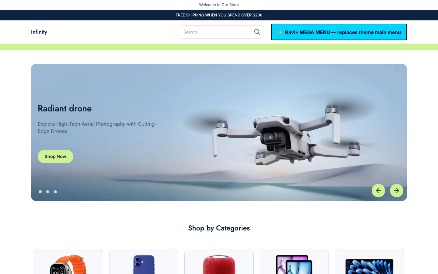 Replace main menu — Navi+ on the Infinity Shopify theme Replace main menu — Navi+ on the Infinity Shopify theme
