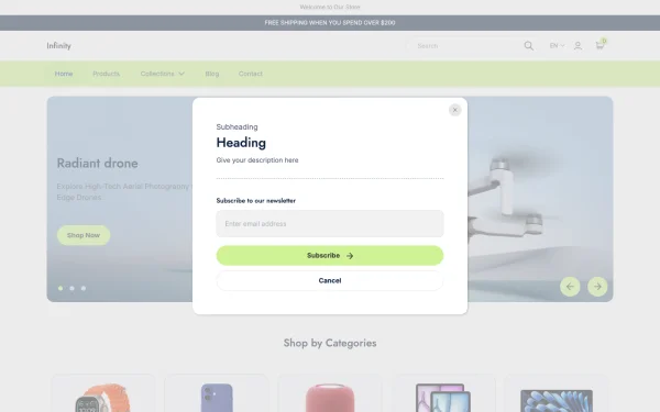 Full-page desktop screenshot of Shopify Infinity theme demo store