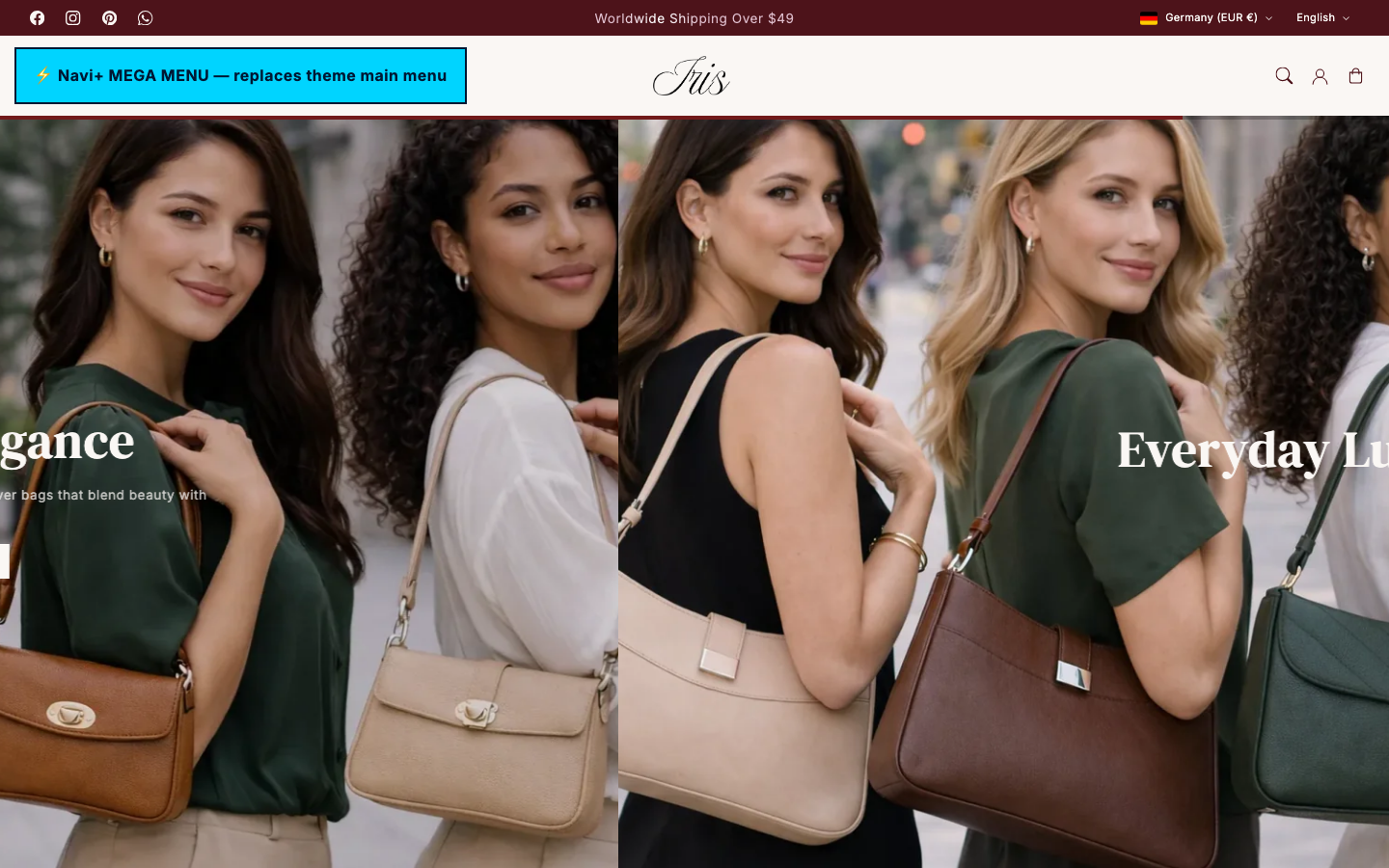 Replace main menu — Navi+ on the Iris Shopify theme Replace main menu — Navi+ on the Iris Shopify theme