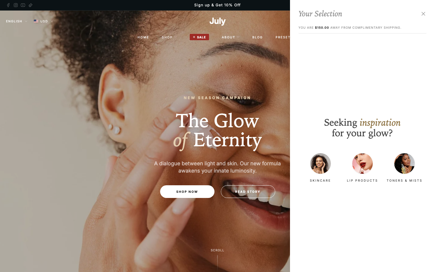 Cart → panel opened — Navi+ on the July Shopify theme Cart → panel opened — Navi+ on the July Shopify theme